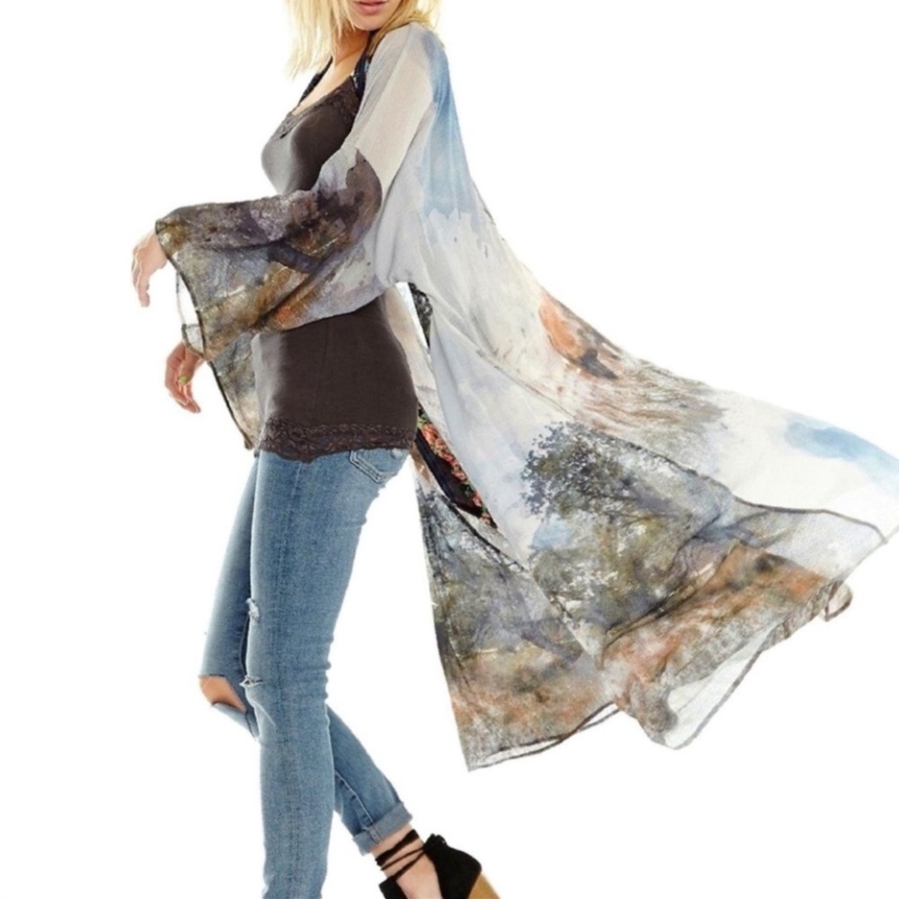 Awesome Art Graphic Long Kimono, Aratta Silent Journey sz12-16